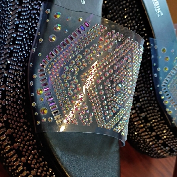 Embellished Black Platform Slide Sandals with Rhinestones - Picture 7 of 8